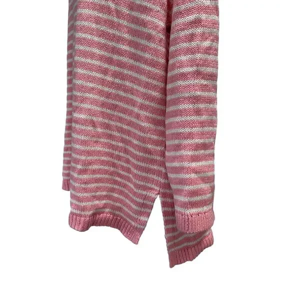 Talbots Sweater 1X Women's Pink & White Striped V-Neck Linen Cotton Longsleeve - Picture 5 of 9